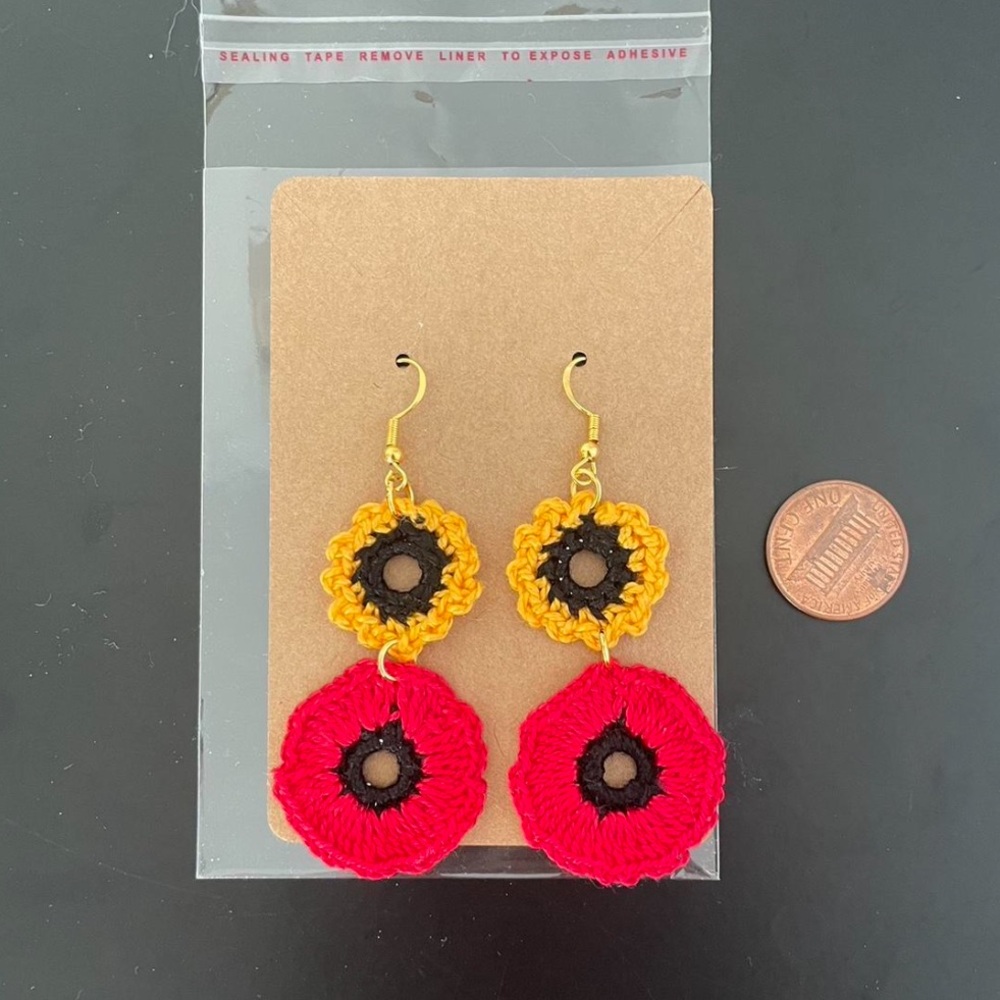 Vibrant Crochet Earrings in Red and Gold